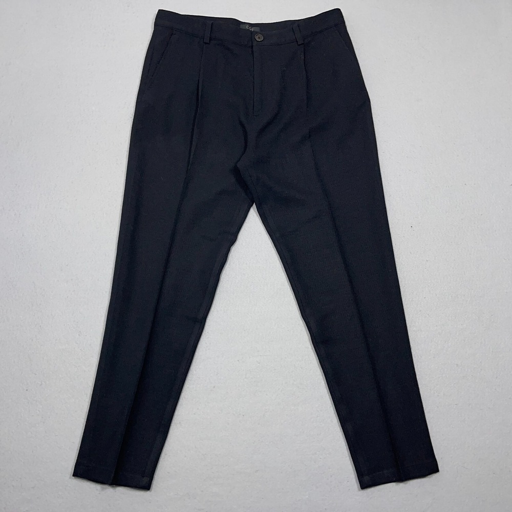 Cos Pleated Wool Trousers Women 34R Slim Tapered Black Minimalist Career Trouser
